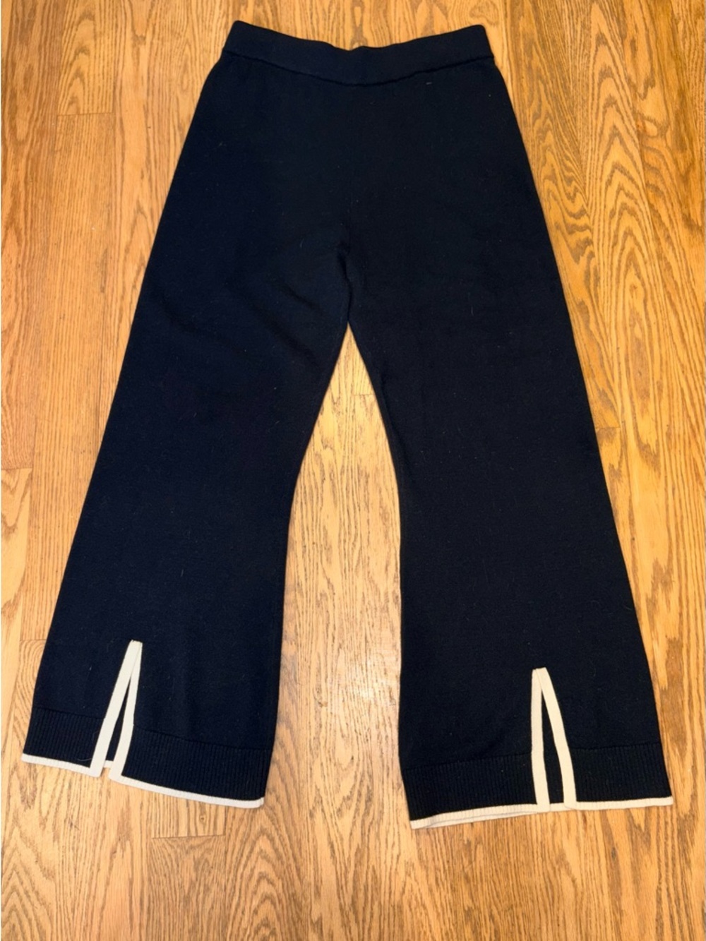 Black Knit Wide Leg Lounge Pants with White Contrast Trim - 2XL